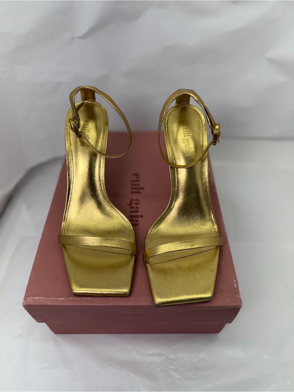 Cult Gaia Sunella Sandal in Gold metallic ankle strap high heel avant garde - Picture 5 of 8